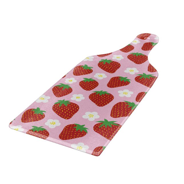 Tabla De Cortar Dulce patrón de fresa en fondo rosa (Borde)
