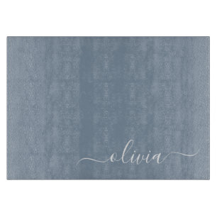 Tabla De Cortar Dusty Blue Modern Script Elegante Monograma Cortad