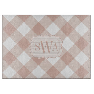 Tabla De Cortar Dusty Rosa Gingham Monograma Granja