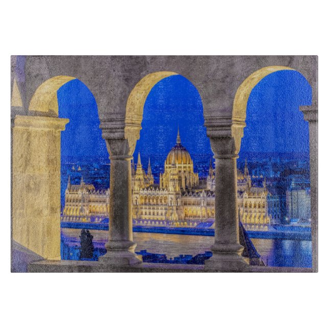 Tabla De Cortar Edificio del Parlamento húngaro en el atardecer (Anverso)