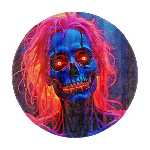 Tabla De Cortar Eerie Skeleton con diseño de pelo rosado