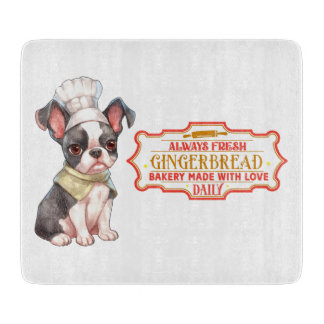 Tabla De Cortar El chef del Boston Terrier Baking Gingerbread