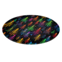 Tabla De Cortar El colorido árbol de Navidad resplandeciente en un