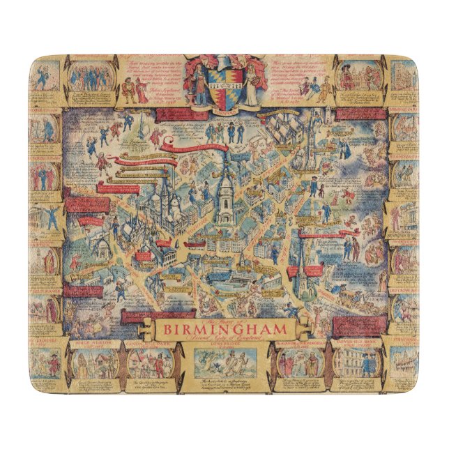 Tabla De Cortar El corazón mapa de Birmingham, Inglaterra (Anverso)