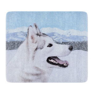 Tabla De Cortar El Husky Siberiano (Plata y Blanco) Pintura de art