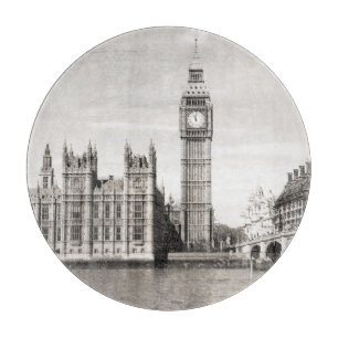 Tabla De Cortar El viejo Londres, blanco y negro.