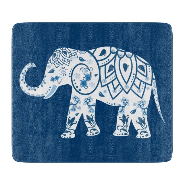 Tabla De Cortar Elefante Azul Pateado Ornate (Anverso)