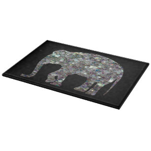 Tabla De Cortar Elefante brillante mosaico brillo plateado