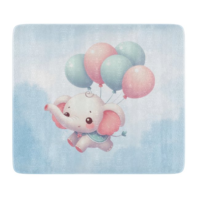 Tabla De Cortar elefante de bebé con globos (Anverso)