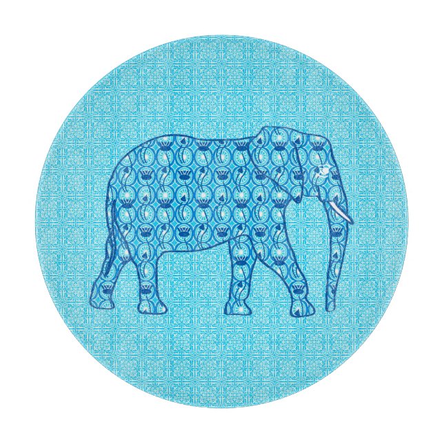 Tabla De Cortar Elefante de flores de Lotus - turquesa (Anverso)