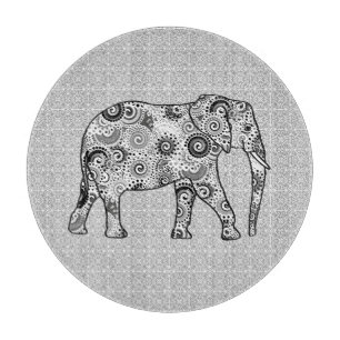 Tabla De Cortar elefante de remolino fractal - gris, negro y blanc