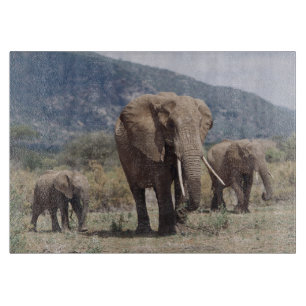 Tabla De Cortar Elefante madre caminando con cría de elefante