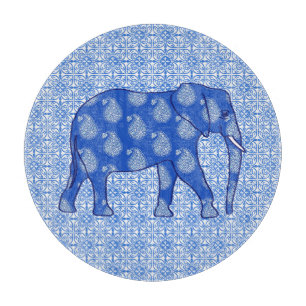 Tabla De Cortar Elefante paisley - azul cobalto y blanco