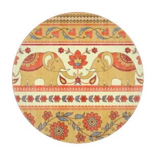 Tabla De Cortar elefantes étnicos, flores, patrón sin fisuras.