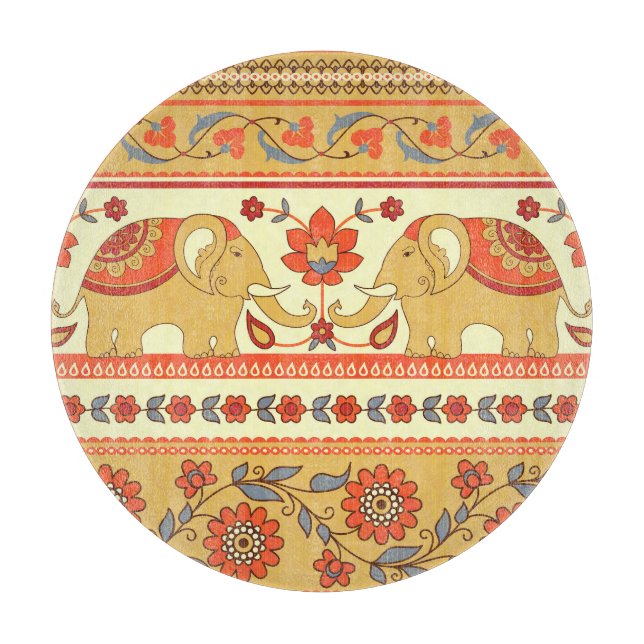 Tabla De Cortar elefantes étnicos, flores, patrón sin fisuras. (Anverso)