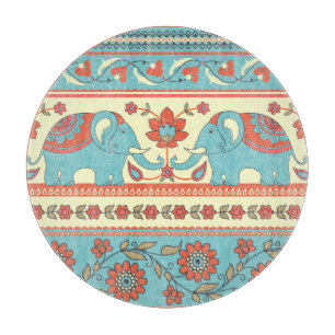 Tabla De Cortar Elefantes, flores, estampado étnico