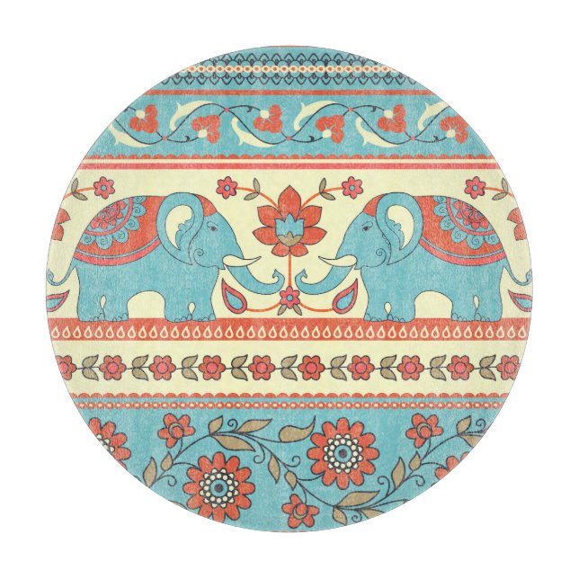 Tabla De Cortar Elefantes, flores, estampado étnico (Anverso)