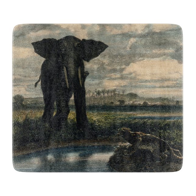 Tabla De Cortar Elefantes y una pantera en el desierto indio (Anverso)