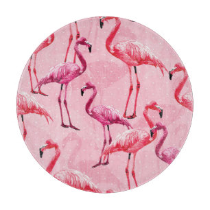 Tabla De Cortar Elegancia De Flamingo: Patrón De Aves Rosa.