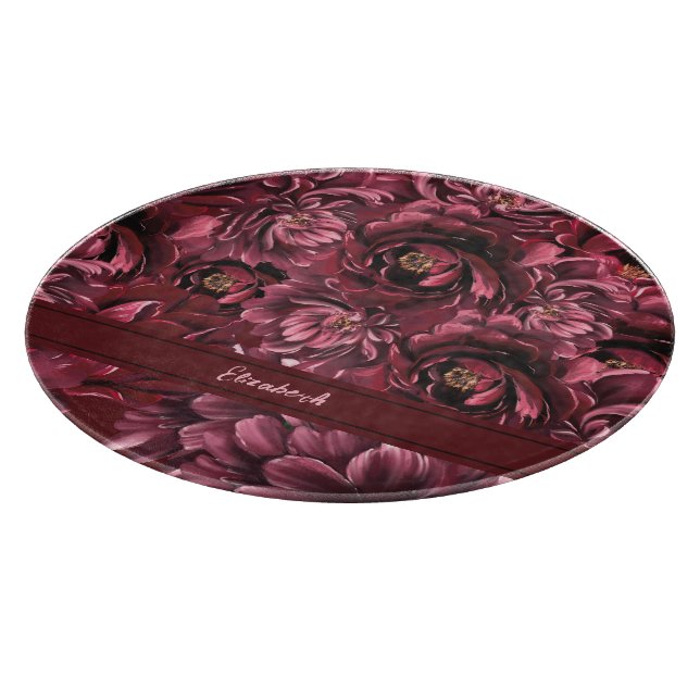 Tabla De Cortar Elegancia de Flor de Borgoña (Borde)