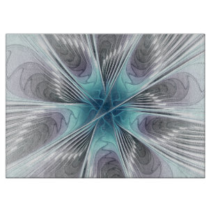 Tabla De Cortar Elegancia Flor de Arte Fractal Blanco Gris Azul