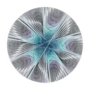 Tabla De Cortar Elegancia Flor de Arte Fractal Blanco Gris Azul