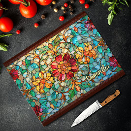 Tabla De Cortar Elegant colorful floral stained glass
