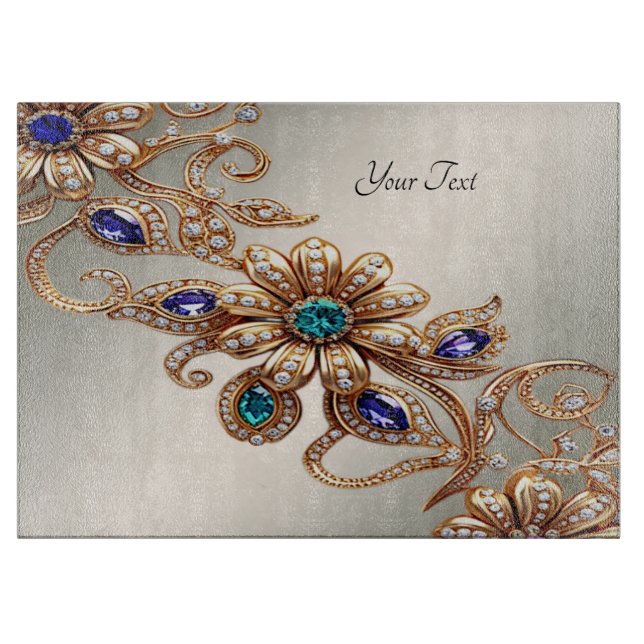 Tabla De Cortar Elegant Gold Jewel Flowers Cutting Board (Anverso)