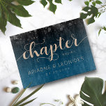 Tabla De Cortar Elegant Peach Oceanic Blue Wedding A New Chapter<br><div class="desc">Make your special day an unforgettable celebration with this simple but stylish cutting board,  which features elegant handwritten and block lettering in peach with a shower of confetti set on a black to dazzling-oceanic-shade-of-blue-evocative-of-the-Mediterranean background. Customize as desired. 

Design © W.H. Sim. See more at zazzle.com/expressionsoccasions</div>