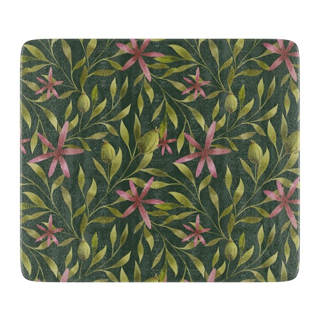 Tabla De Cortar Elegant Pink Flower Pattern on Dark Background (Anverso)