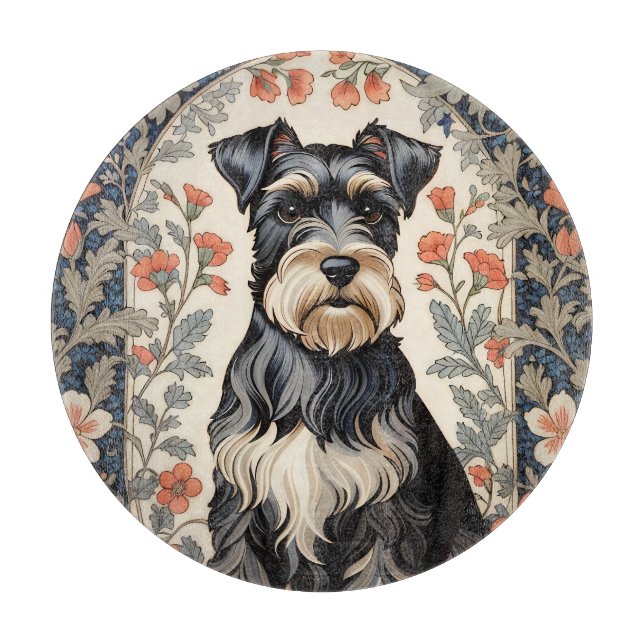 Tabla De Cortar Elegant Schnauzer William Morris Inspired Floral (Anverso)