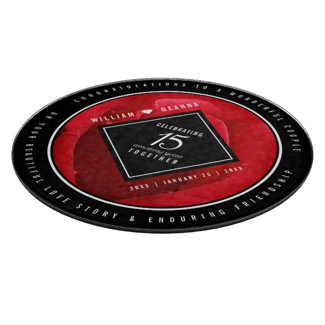 Tabla De Cortar Elegante 15º Rosa Boda Aniversario (Borde)