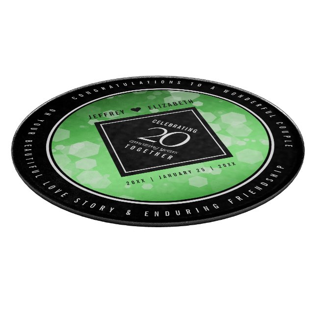 Tabla De Cortar Elegante 20° Aniversario del Boda Esmeralda (Borde)