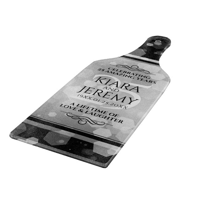 Tabla De Cortar Elegante 25° aniversario Boda de Plata (Borde)