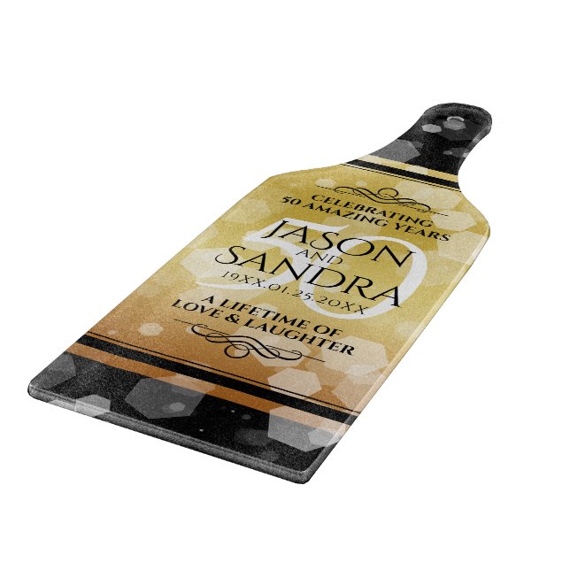 Tabla De Cortar Elegante 50° Aniversario del Boda de Oro (Borde)