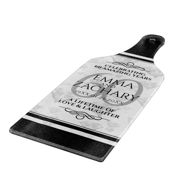 Tabla De Cortar Elegante 60° Aniversario del Boda del Diamante (Borde)