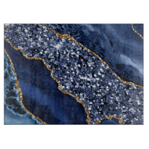 Tabla De Cortar Elegante ágata oceánica azul marino y dorado con b