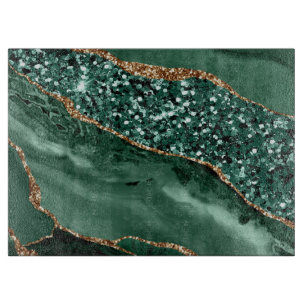 Tabla De Cortar Elegante Ágata Oceánica con Brillo Verde y Dorado