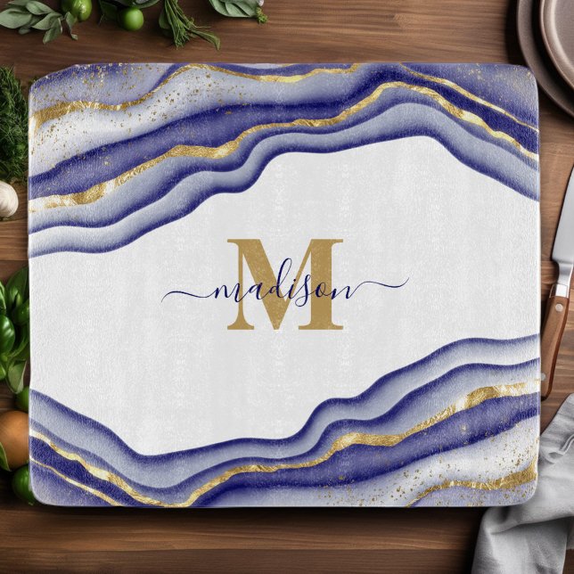 Tabla De Cortar Elegante Agate de Mármol Púrpura Monogramado (Subido por el creador)