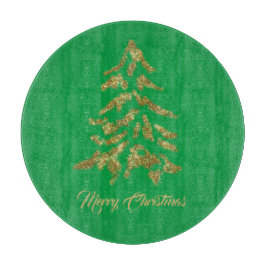 Tabla De Cortar Elegante Árbol de Oro Verde Feliz Navidad