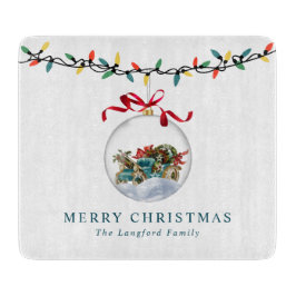 Tabla De Cortar Elegante Bauble Rojo Bow Feliz Navidad