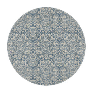 Tabla De Cortar Elegante brocado barroco de damasco azul sobre vid