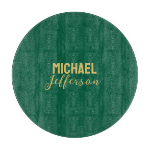 Tabla De Cortar Elegante color verde dorado nombre minimalista mod