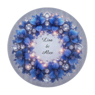 Tabla De Cortar Elegante Corona Adornada Con Flores Azules