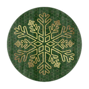 Tabla De Cortar Elegante decoración de copos de nieve verde y dora