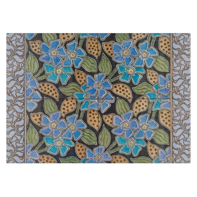 Tabla De Cortar Elegante Flor Azul Periwinkle Floral Clásico (Anverso)