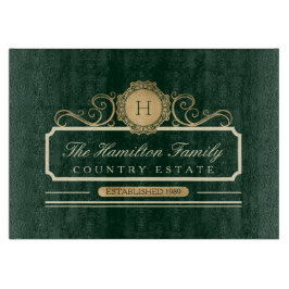 Tabla De Cortar Elegante hogar familiar Monograma Herencia Verde