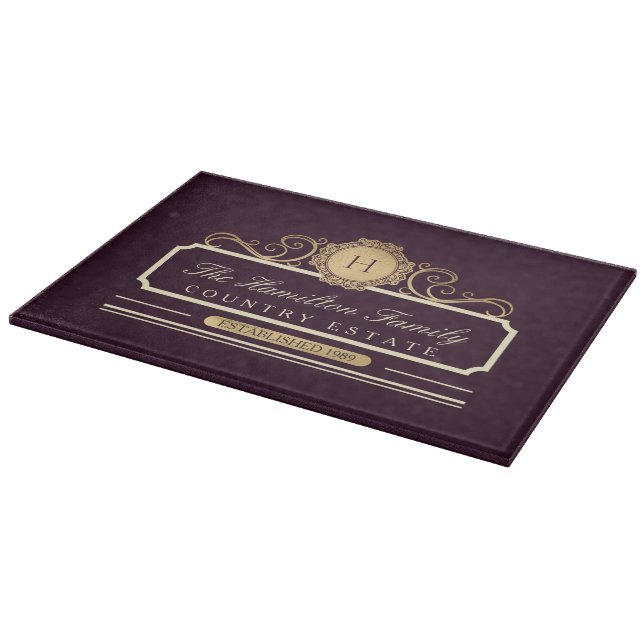 Tabla De Cortar Elegante hogar familiar Monograma vino de ciruela  (Borde)
