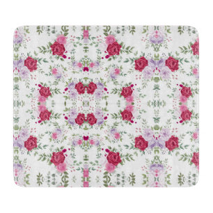 Tabla De Cortar Elegante jardín floral de Borgoña y lavanda rosa