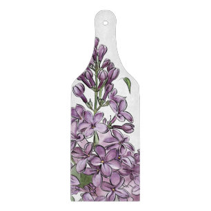 Tabla De Cortar Elegante Lila Botánico Floral Vidrio Cortante